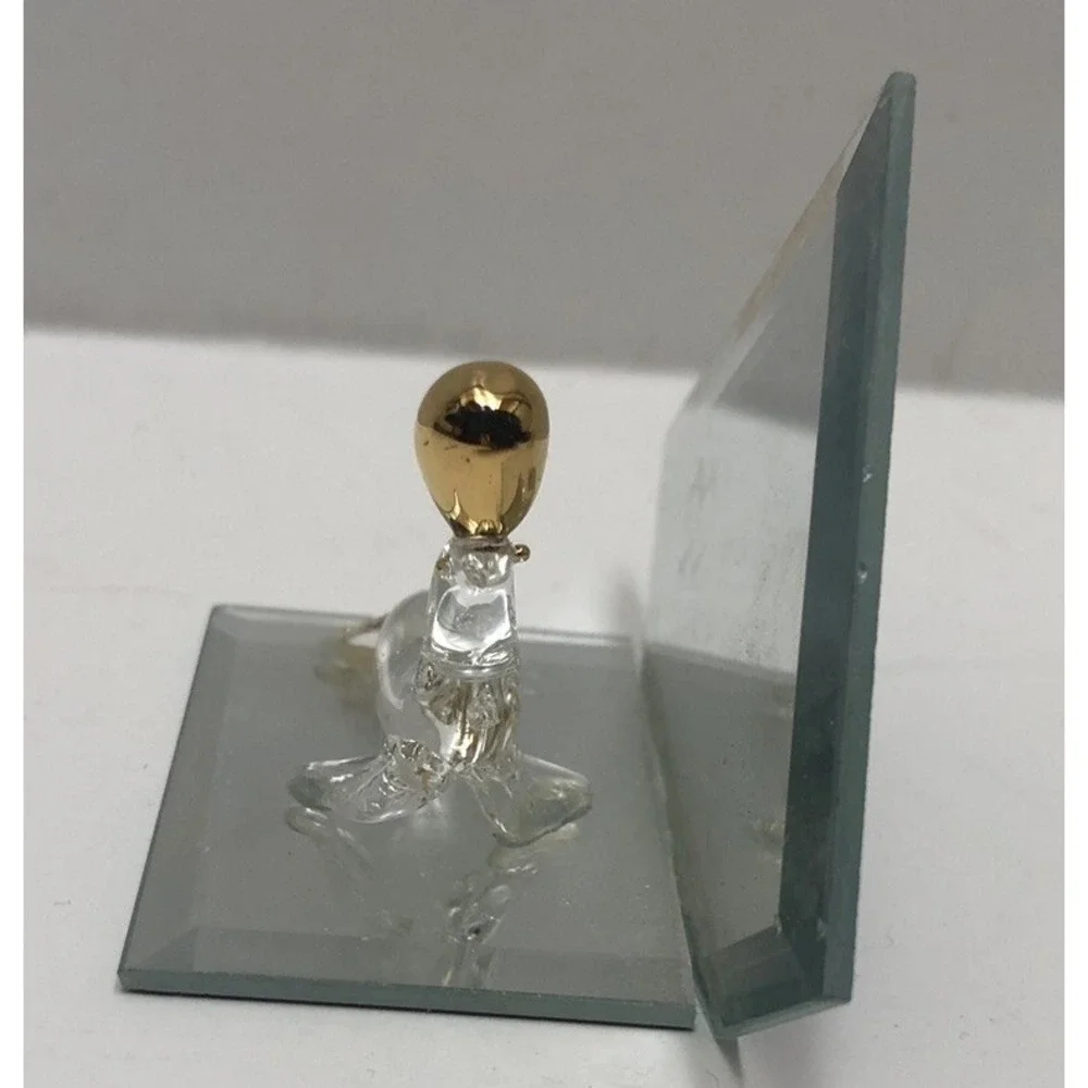 Glass Animal With Mirror Seal Mini Figure ‎ Clear/Gold 1.5x3